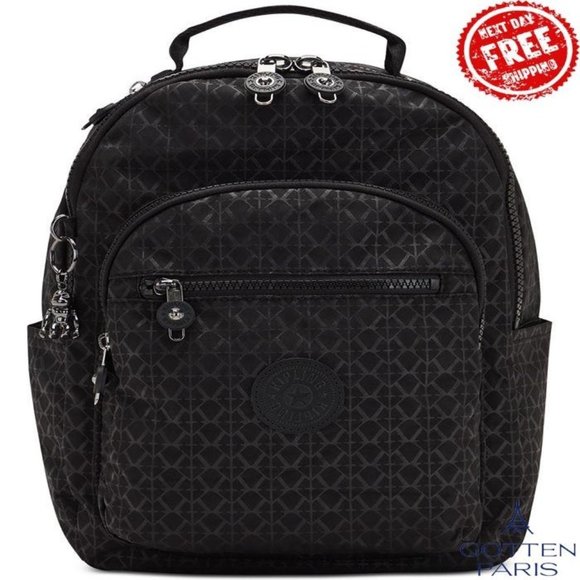 Kipling Seoul Medium Nylon Tablet Zippered Backpack Signature Emb Women's Bag - Picture 1 of 9